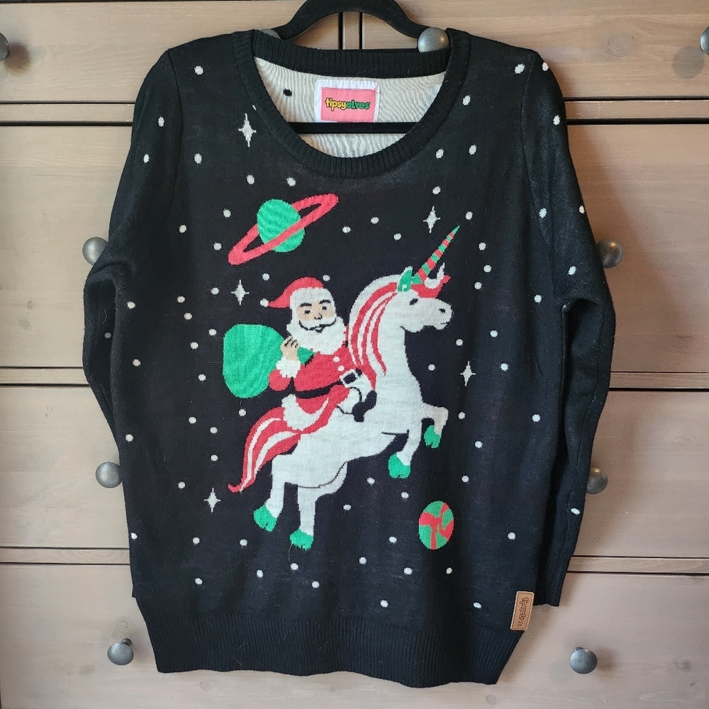 Tipsy Elves Ugly Sweater , Santa Riding A Unicorn